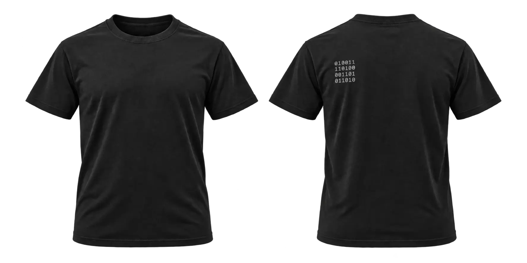 Black T-shirt design preview, front view.